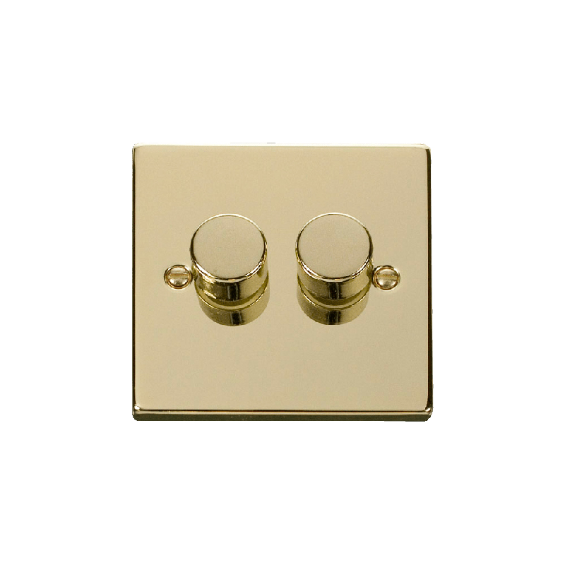 Click Deco 2 Gang 2 Way 100W LED Dimmer Switch Polished Brass