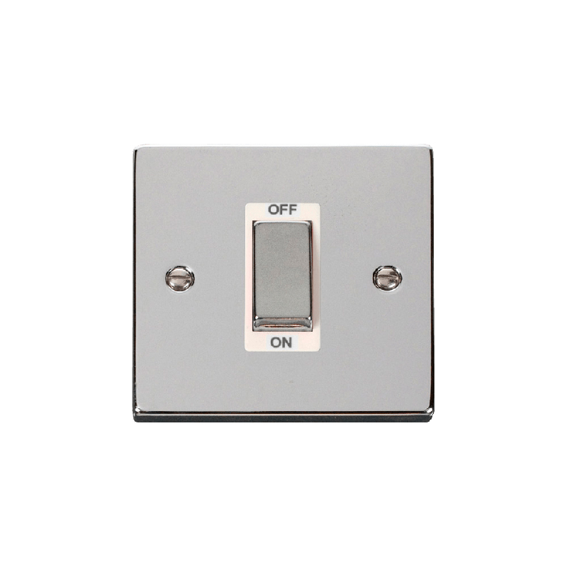 Click Deco 45A Ingot 1 Gang DP Switch Polished Chrome Insert White