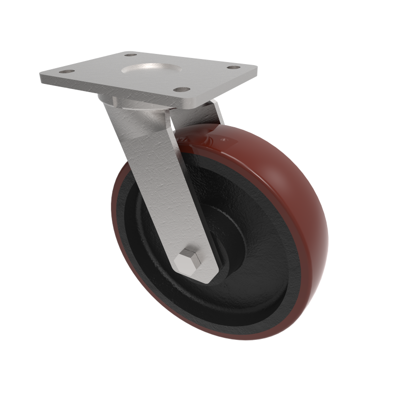 Polyurethane Cast Iron Plate Swivel Castor 200mm 600kg Load