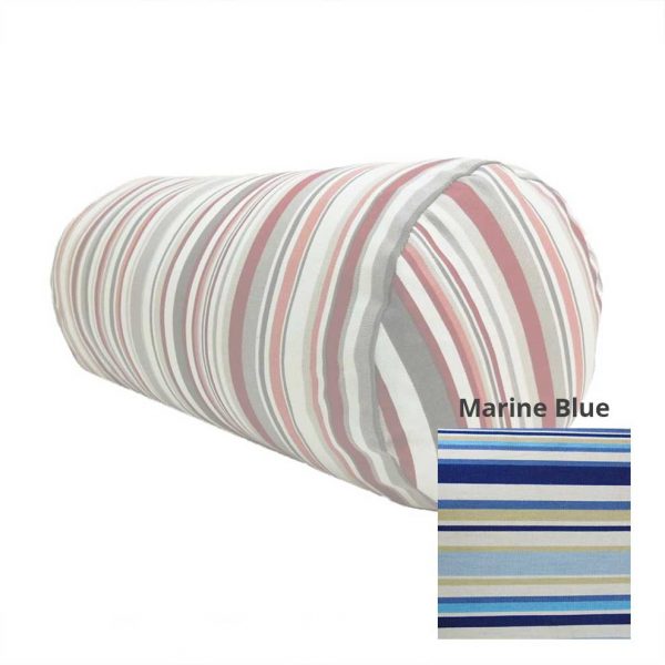Marine Blue Cotton Stripe Bolster 8&#34; x 17&#34; Cylinder Shape.