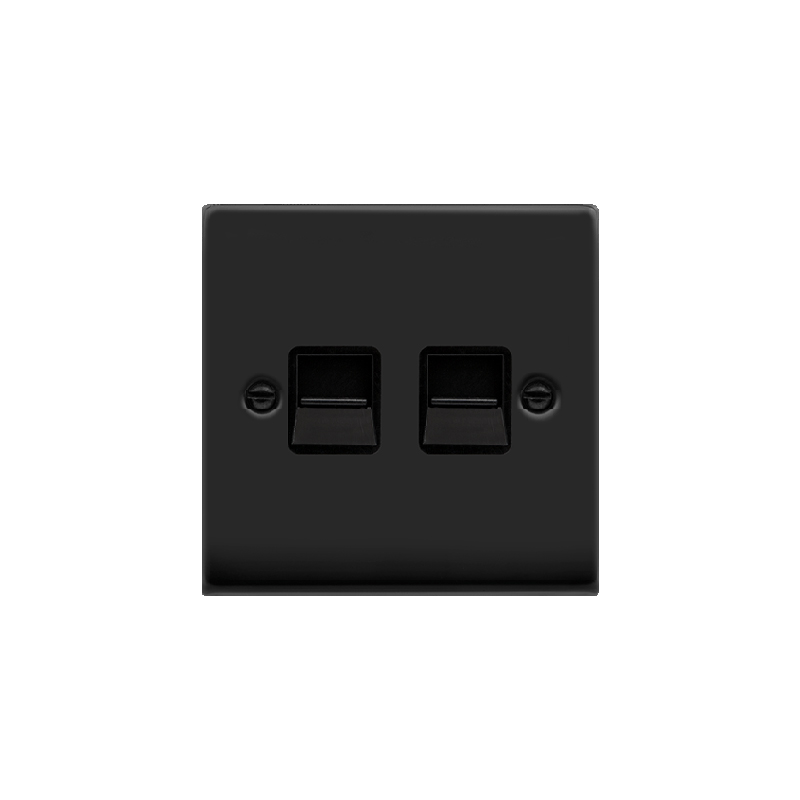 Click Deco Twin Telephone Socket Outlet Secondary Matt Black Insert Black