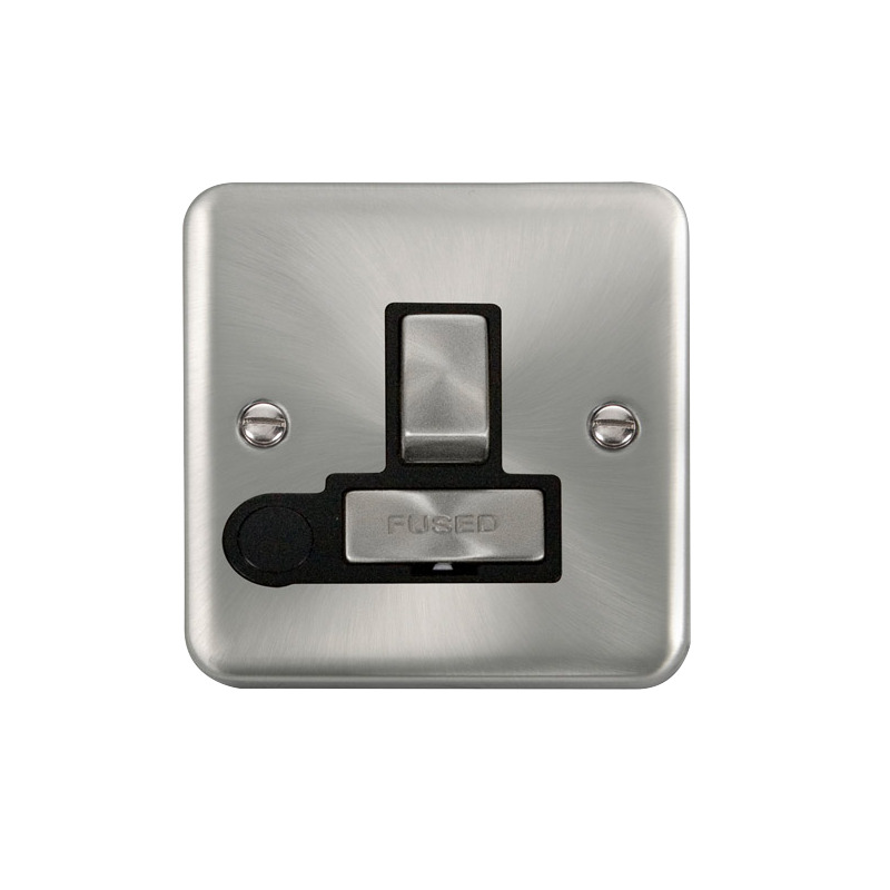 Click Deco Plus Switched Fused Spur Satin Chrome Black Inserts Flex Outlet