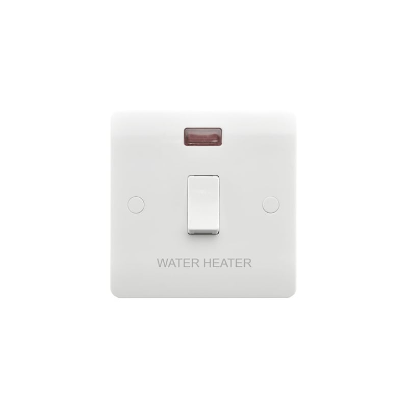 Hamilton Verve 1G 20A DP Rocker Switch + Red Neon Plate Marked Water Heater