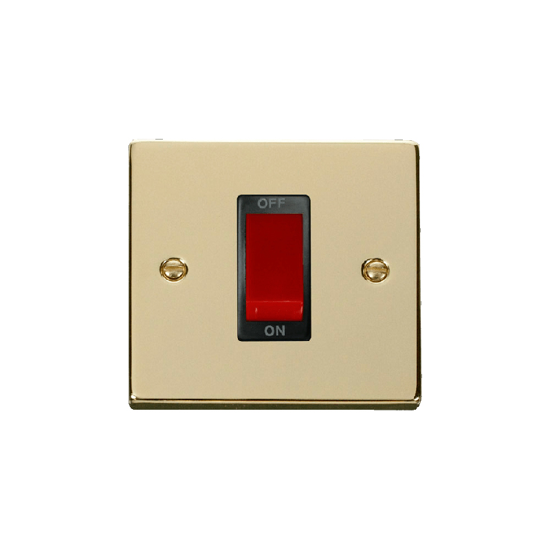 Click Deco 1 Gang 45A Double Pole Switch Polished Brass Insert Black