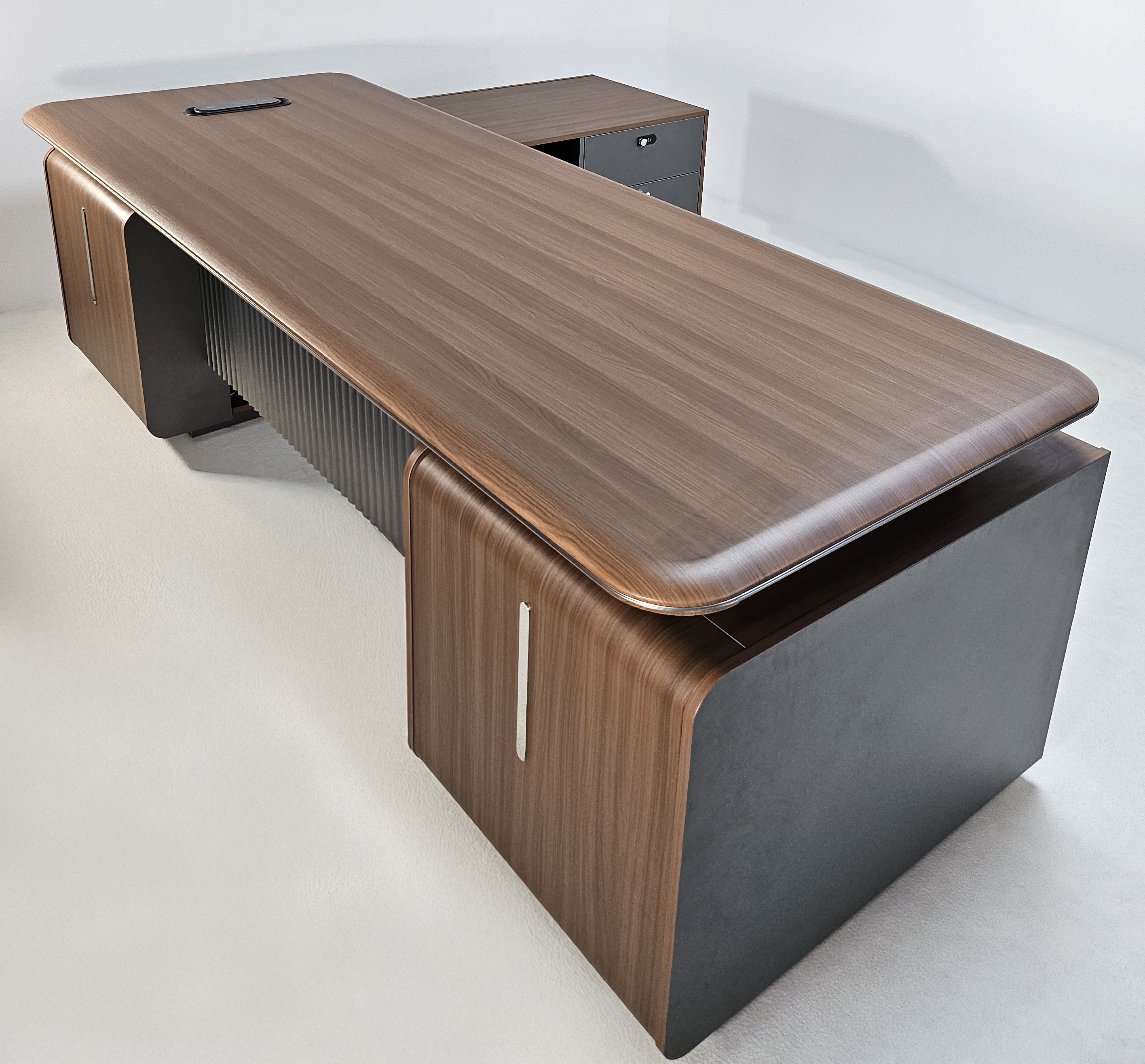 Specialising In Premium Large Executive Corner Office Desk in American Walnut Melamine - Desktop Power Included - 2400mm - DG27-D02 UK