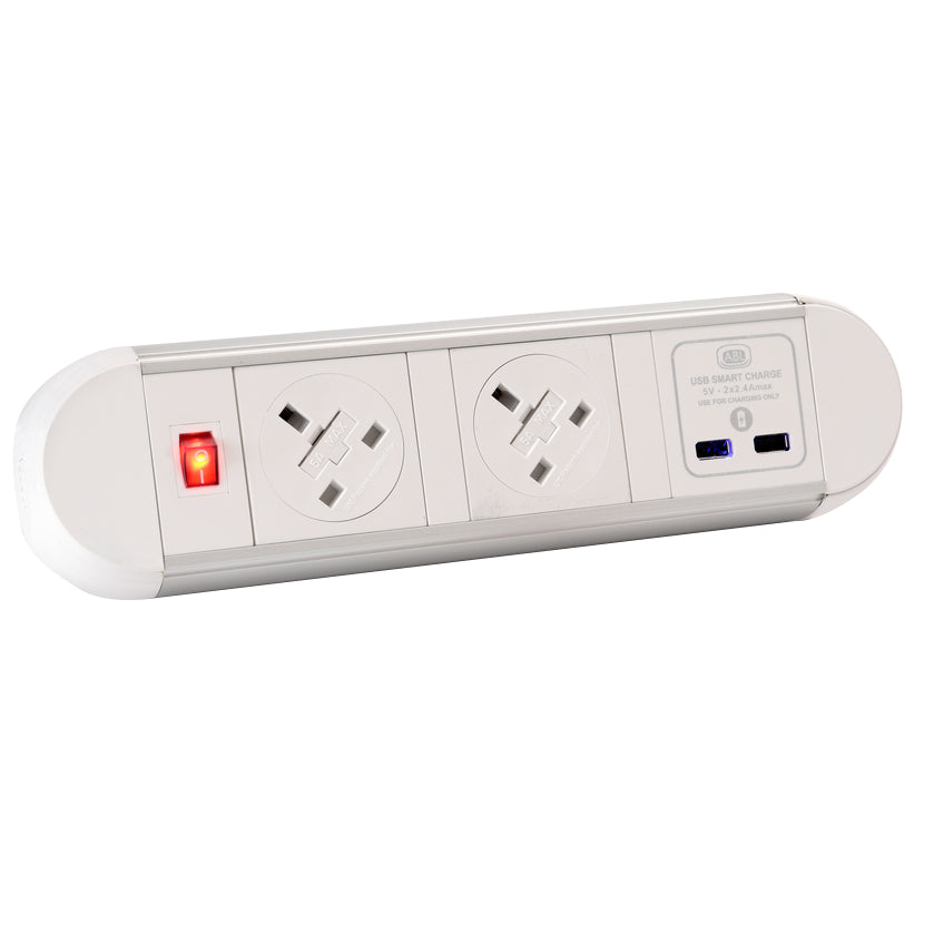 Providers Of Chroma Desktop Power Extension with Clamp - 2 UK Socket - 2 USB Fast Charge - White or Black Huddersfield