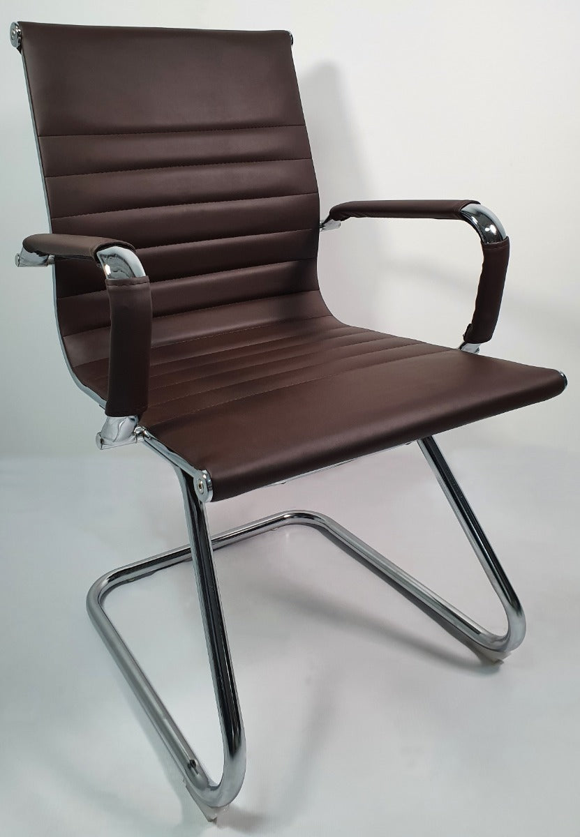 Contemporary Eames-Style Cantilever Visitor Chair in Brown Leather - HB-E13 Near Me