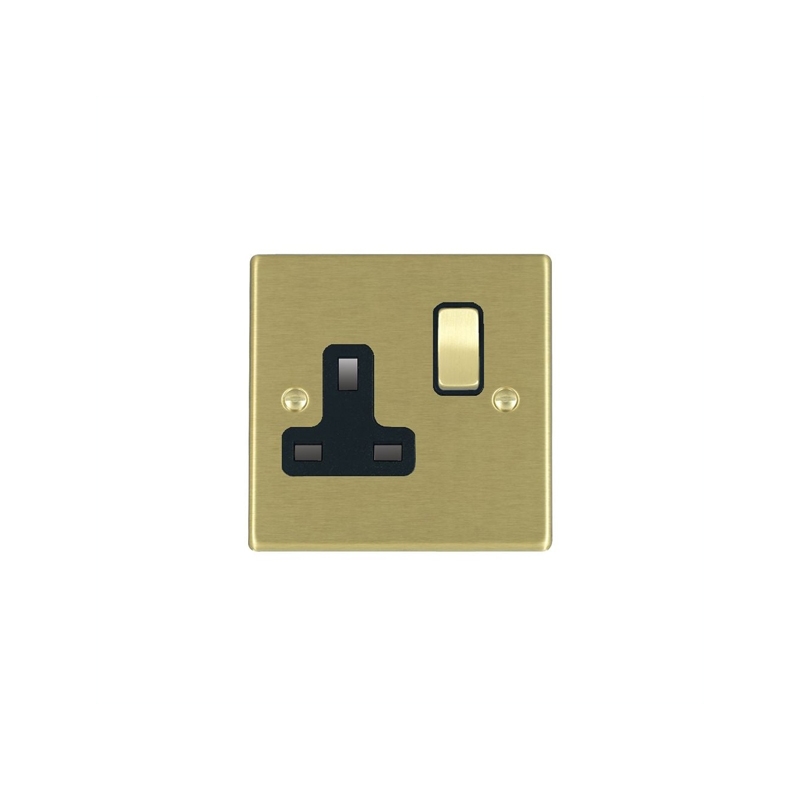 Hamilton Hartland 1 Gang 13A Switched Socket Satin Brass/Black Insert