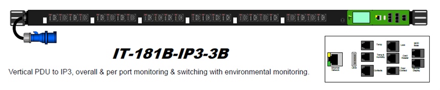 IT-181B-IP3-3B - iPower IP3 Range - 24 Way, 16A 0U Vertical PDU - 24 x C13, Socket Monitoring & Switching with environmental monitoring