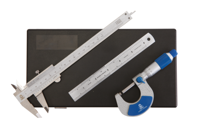 Moore & Wright Micrometer, Vernier Caliper and Engineers' Rule Set - Metric