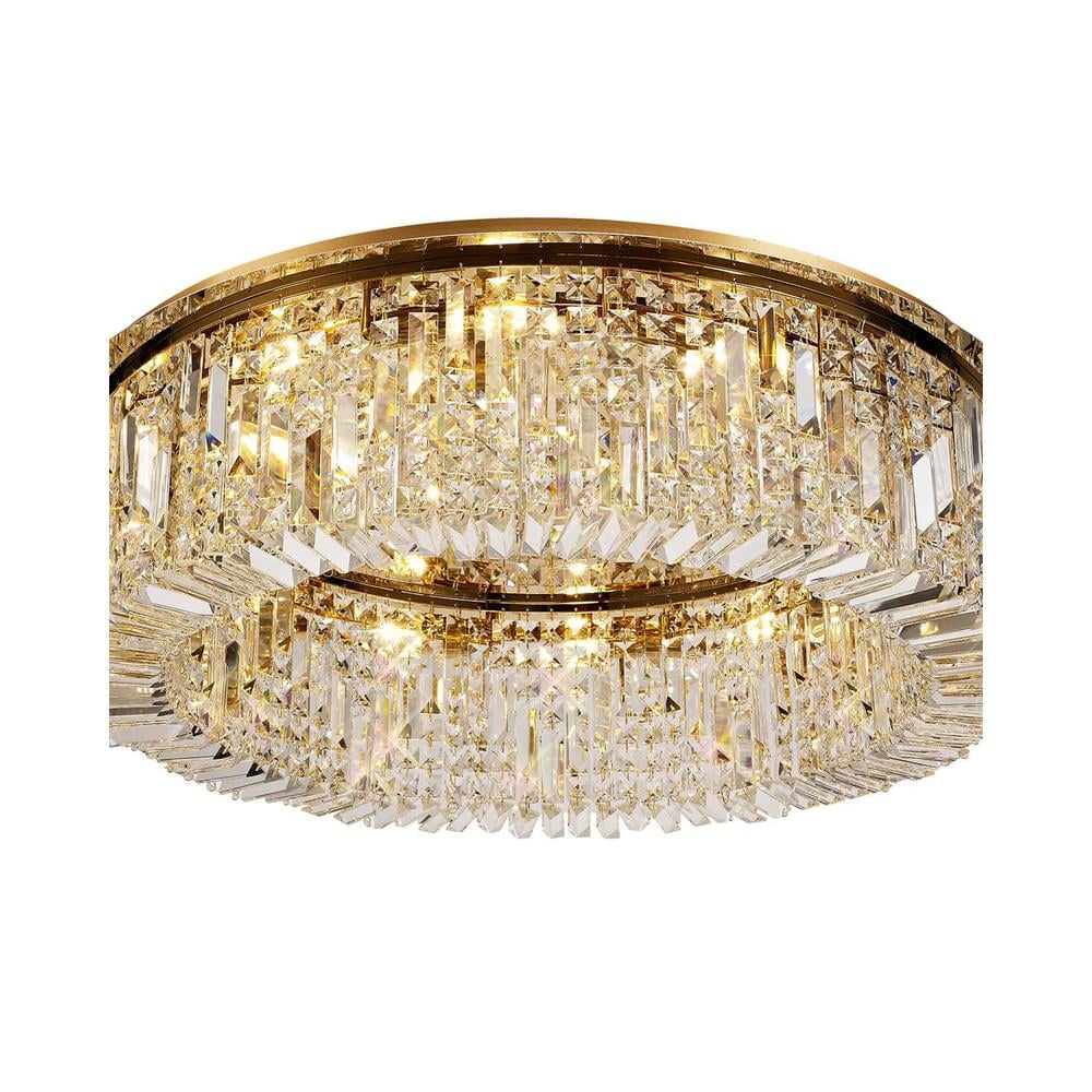 Luxuria Illumia 85cm Round Flush Chandelier 12 Light E14 Gold/Crystal