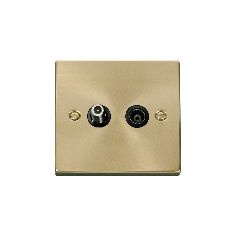 Click Deco 1 Gang Isolated Satellite & Isolated Coaxial Socket Outlet Satin Brass Insert Black