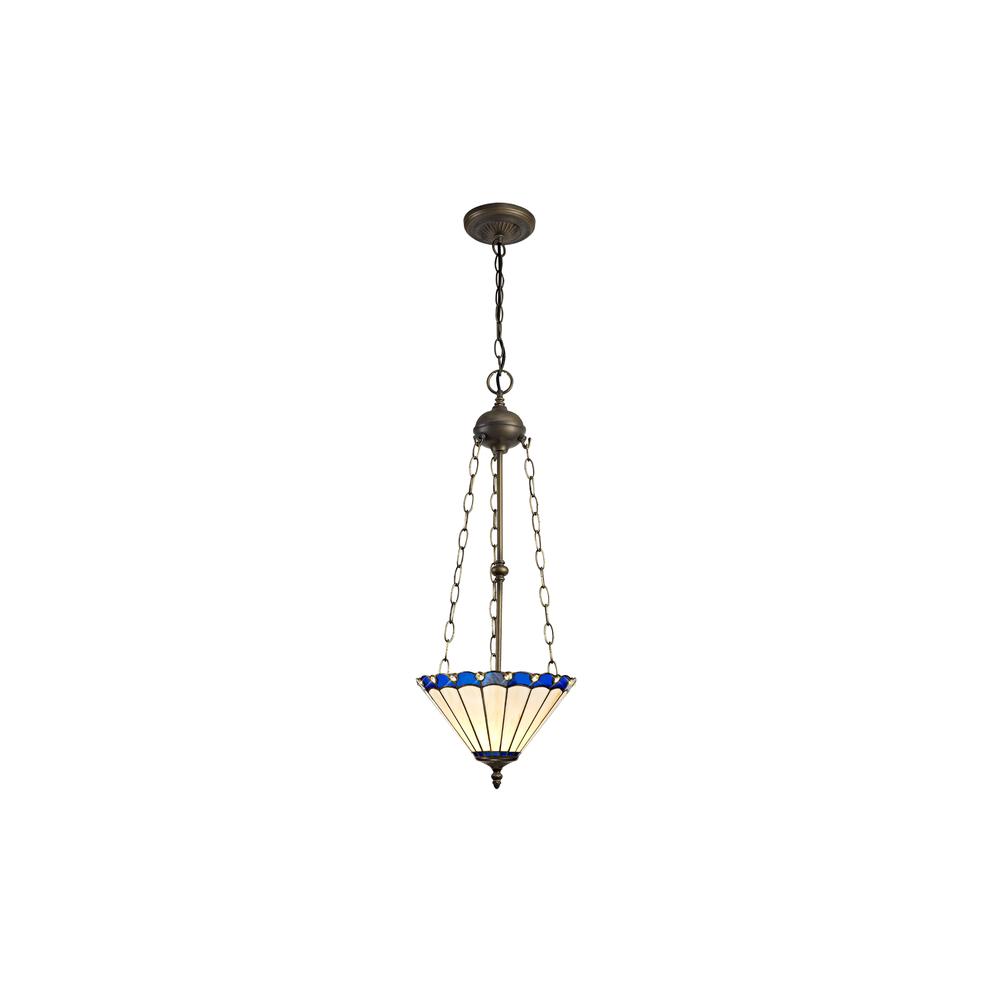 Luxuria Sleek 3 Light Uplighter Pendant E27 With 30cm Tiffany Shade Blue/Cream/Crystal/Aged Antique Brass