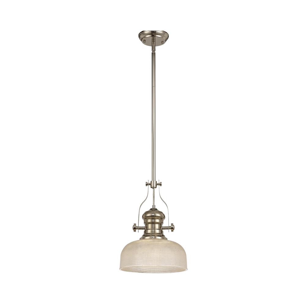 Luxuria Serena Pendant Light E27 With 26.5cm Prismatic Glass Shade Polished Nickel/Clear