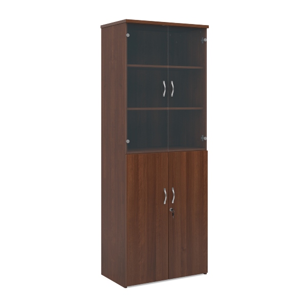 Universal Combination Unit with Glass Upper Doors and 5 Shelves - Walnut