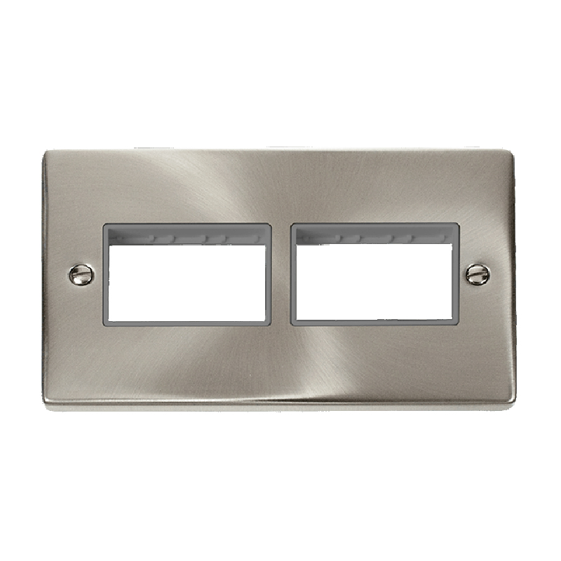 Click Deco 2 Gang Plate 2 x 3 Aperture Unfurnished Plate Satin Chrome Grey Inserts