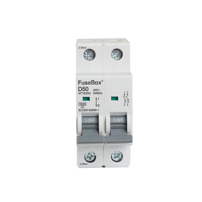 FuseBox MT10D502 MCB 50 Amp D Type 10kA 2 Pole