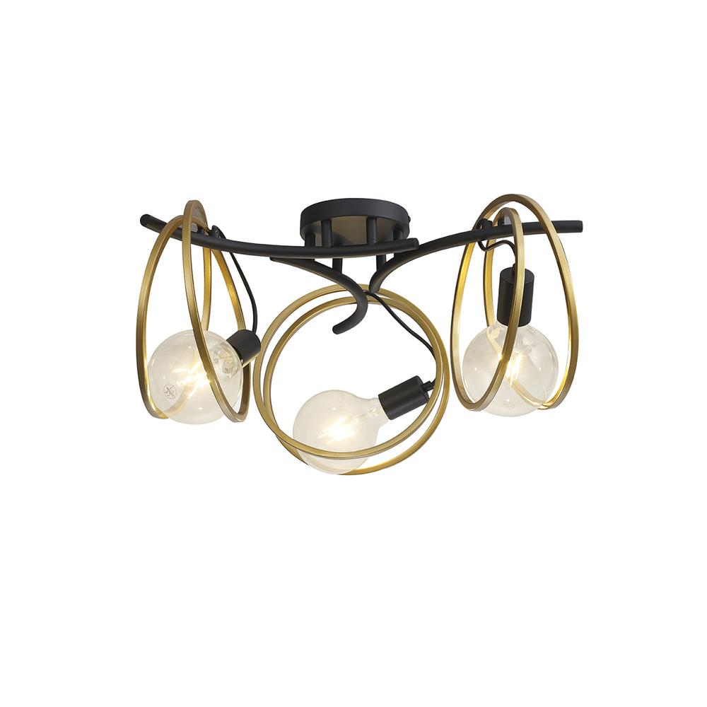 Luxuria Nook 65cm Double Ring Ceiling Flush 3 Light E27 Matt Black / Painted Gold