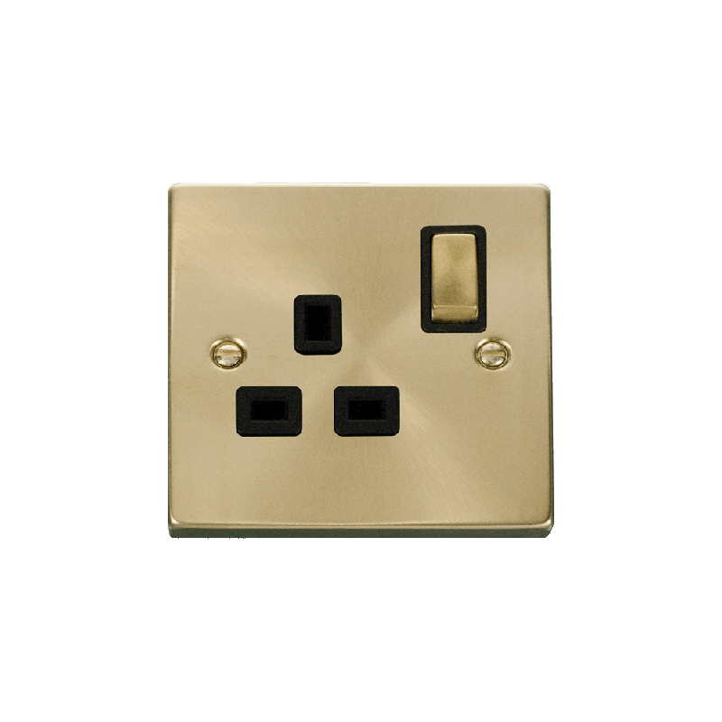 Click Deco 1 Gang 13A DP 'Ingot' Switched Socket Outlet Satin Brass Insert Black