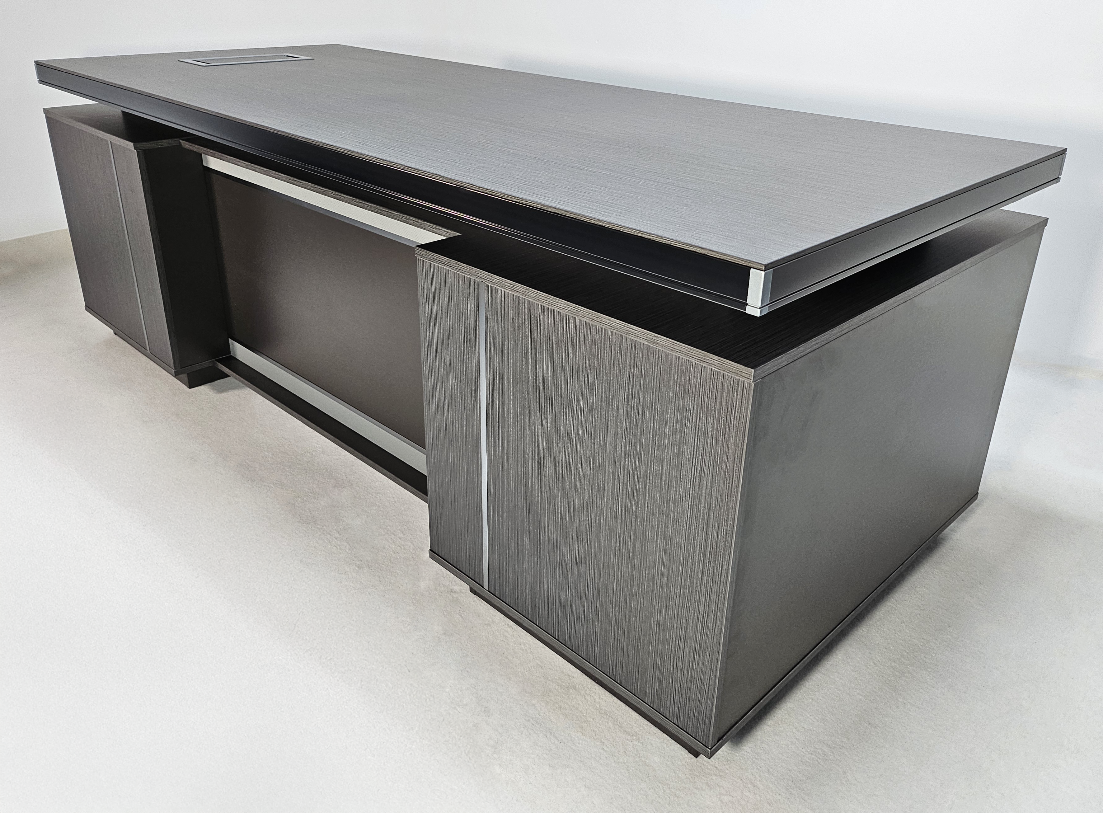 Modern Grey Aluminum Edged Melamine Straight Office Desk with Twin Pedestal - 2200mm or 2400mm - WKO-FL-S-D04 UK