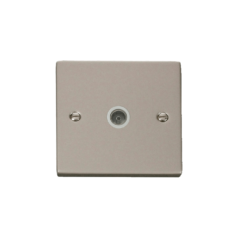 Click Deco Single Non-Isolated Coaxial Socket Outlet Pearl Nickel Insert White