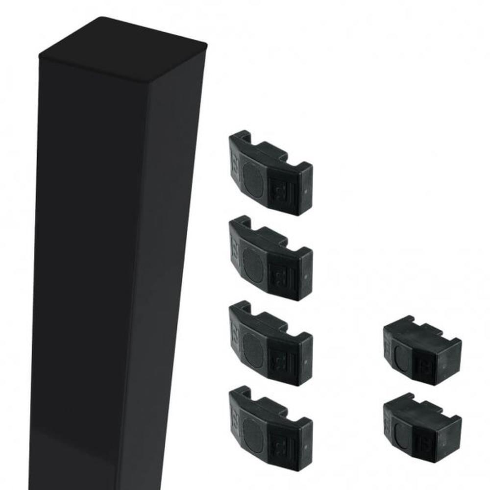 Black Mid/End Post For 2.0m High FenceWith Fixings (2.7m Overall Length)