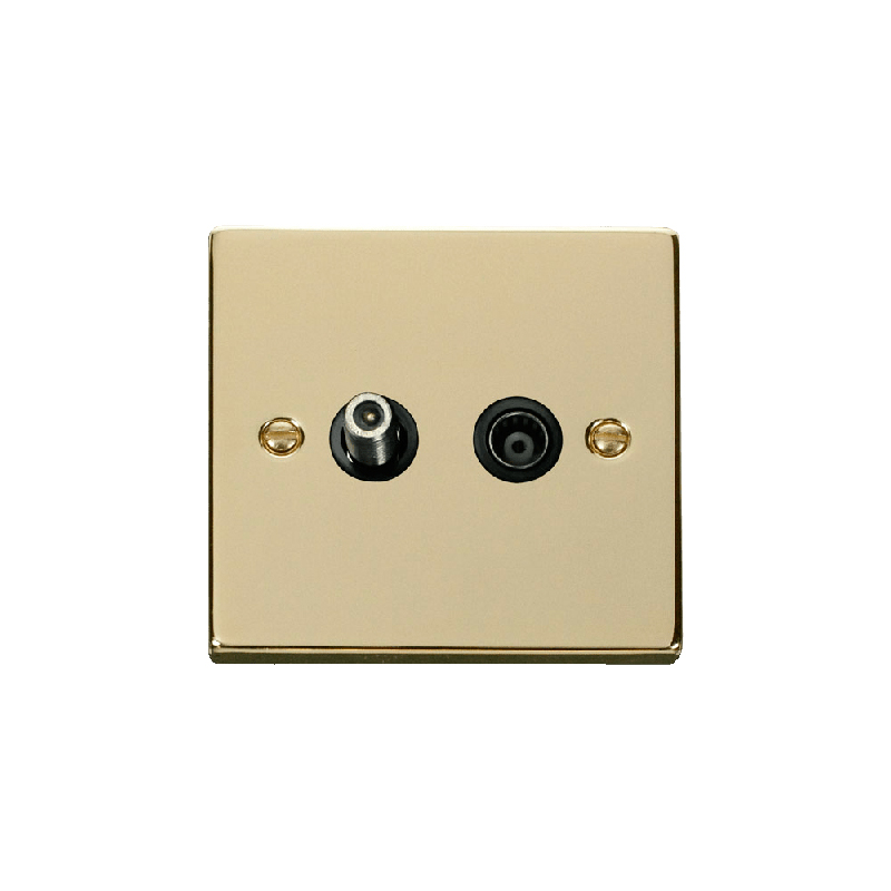 Click Deco 1G Non-Isolated Satellite and Coaxial Socket Outlet Polished Brass Insert Black