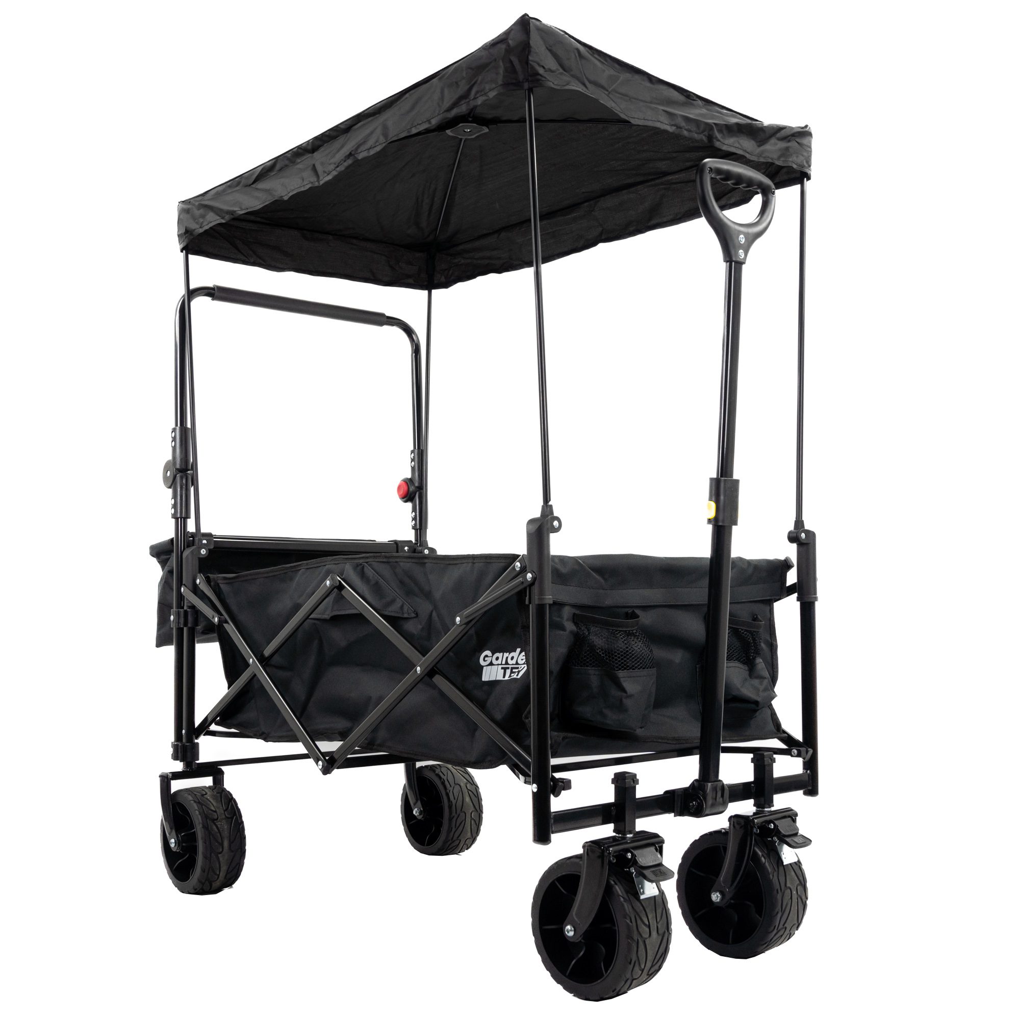 GardenTek Festival Trolley On Wheels, Brakes, Canopy And Side Box 90kg Load 120L Capacity 