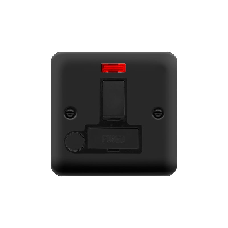 Click Deco Plus Switched Fused Spur Matt Black Black Inserts Neon Light + Flex Outlet