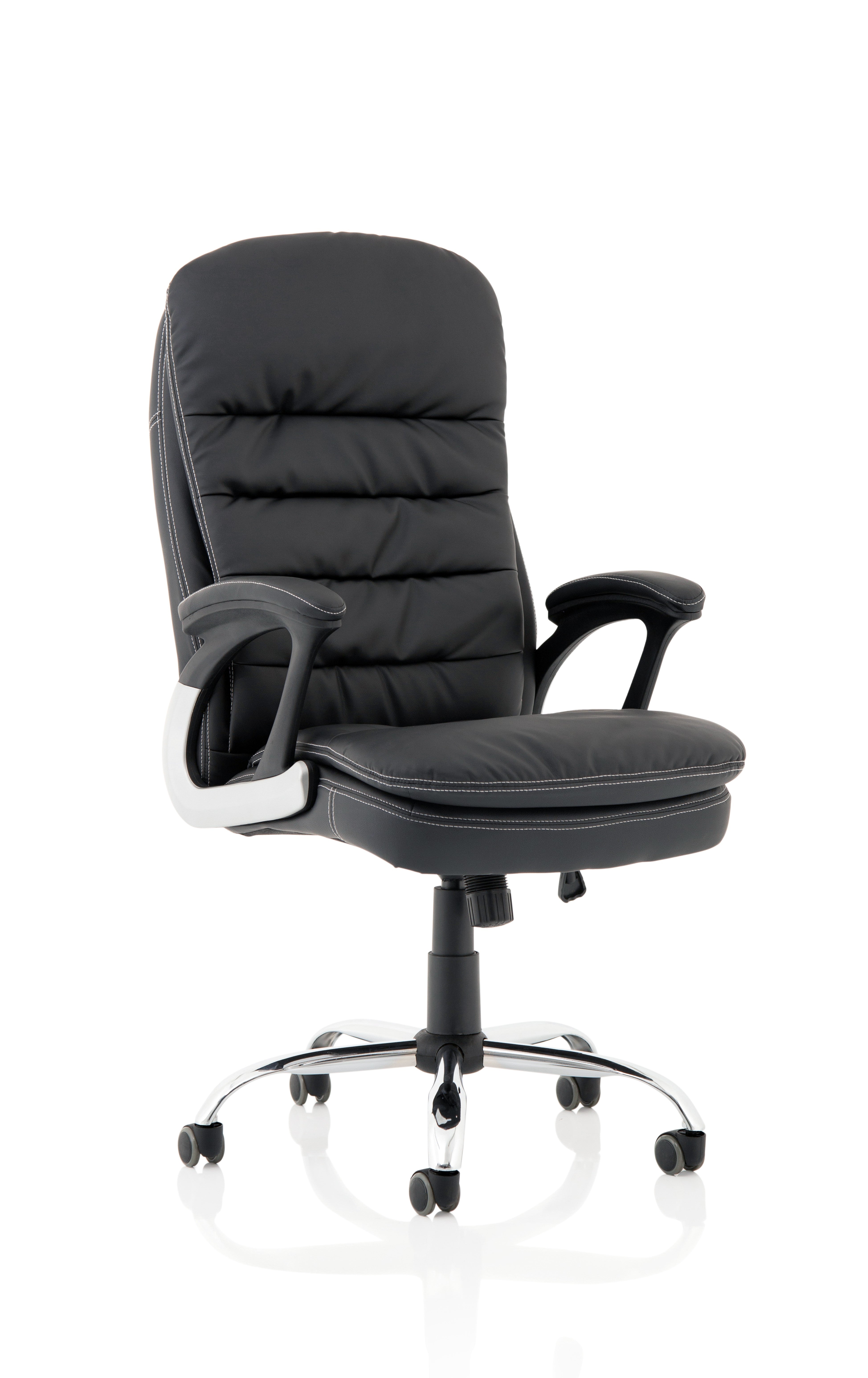 Ontario High Back Black Bonded Leather Office Chair with Fixed Padded Arms UK
