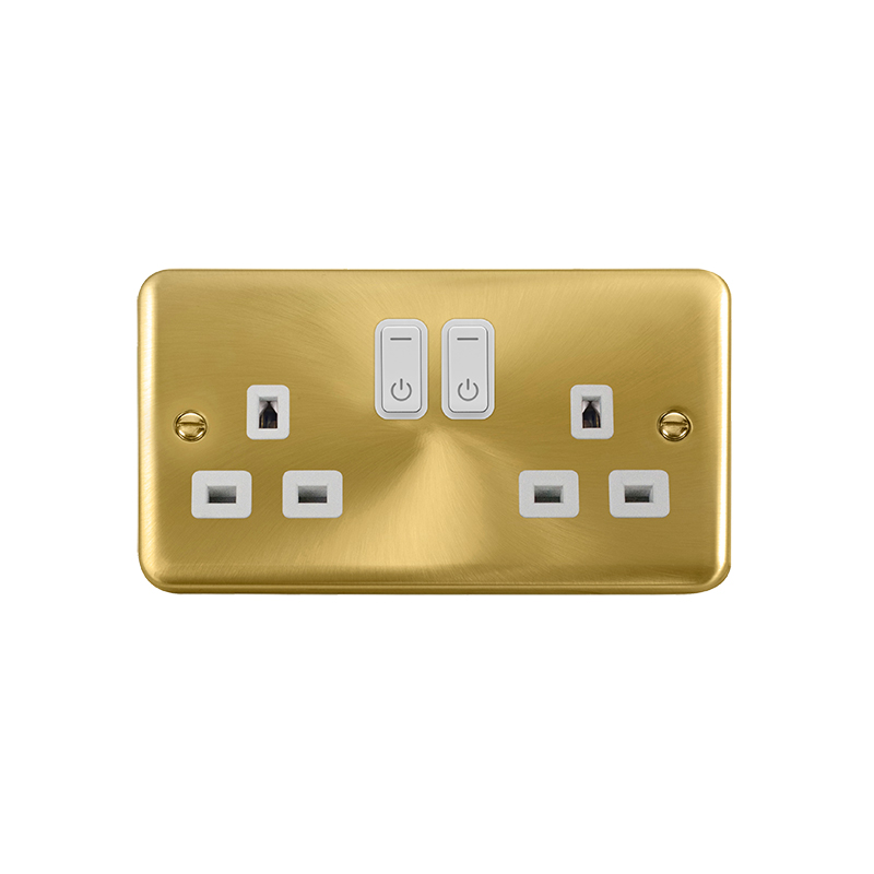 Click 13A 2 Gang Satin Brass Smart Socket Insert White