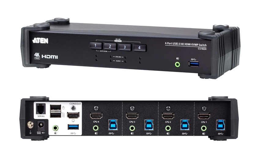 CS1824 - ATEN - 4 Port USB 3.0 4K HDMI KVMP&#8482; Switch with Audio Mixer Mode *NEW*