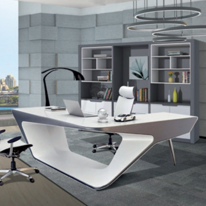 Specialising In Contemporary L Shape Unique White Gloss Office Desk - 2200mm to 2400mm - GL7825 UK
