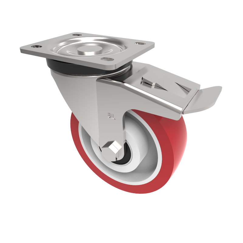 Polyurethane Nylon Plate Swivel Castor Brake 125mm 350kg Load