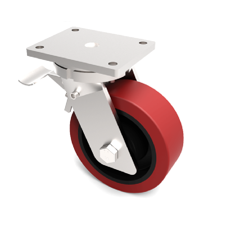 Polyurethane Cast Iron Plate Swivel Castor Brake 250mm 1400kg Load