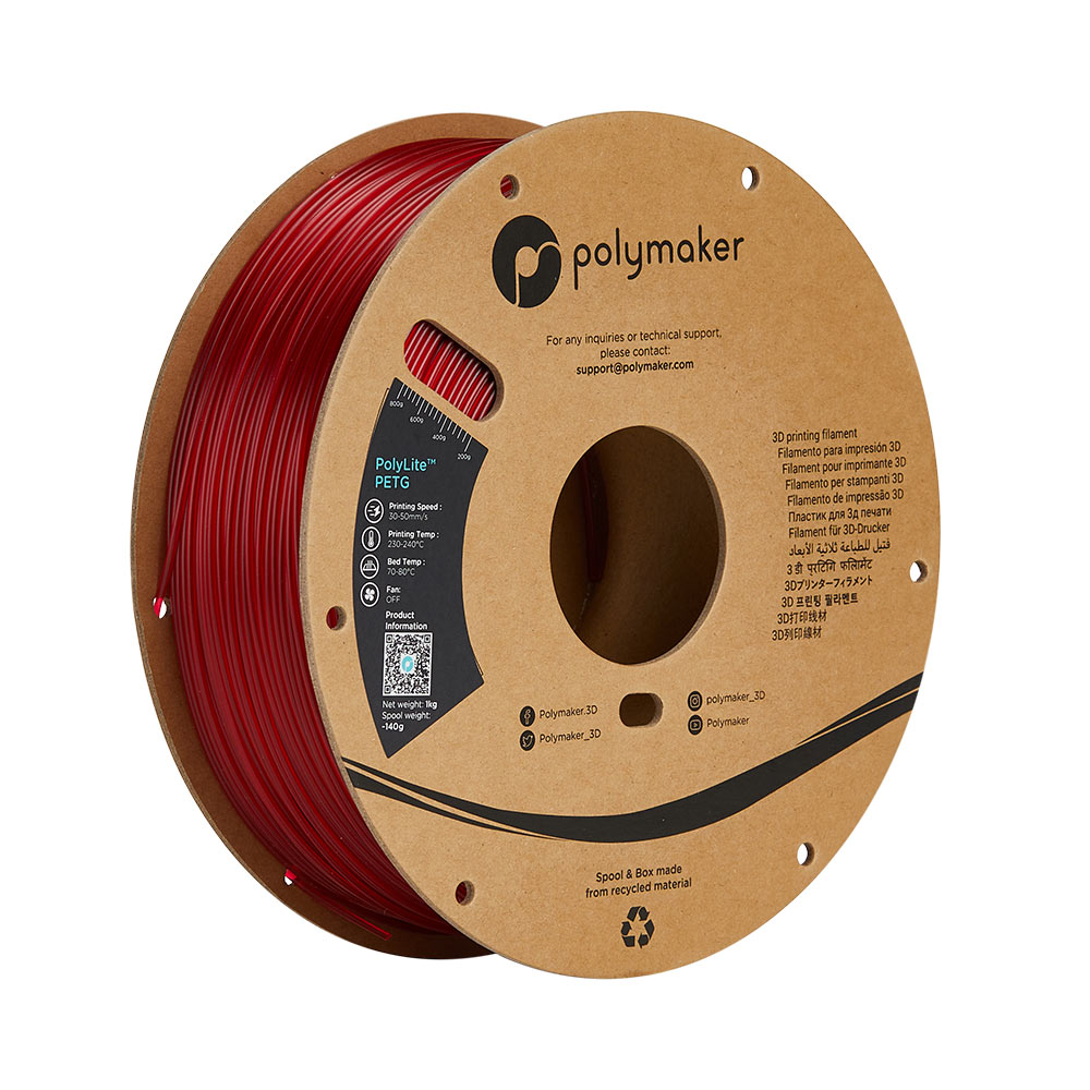 PolyMaker PolyLite PETG 1.75mm Translucent Red 3D Printing filament 1Kg