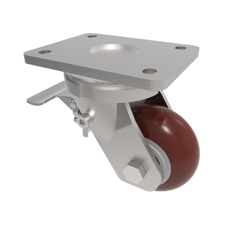 Ergonomic Polyurethane Plate Swivel Castor Brake 100mm 350kg Load