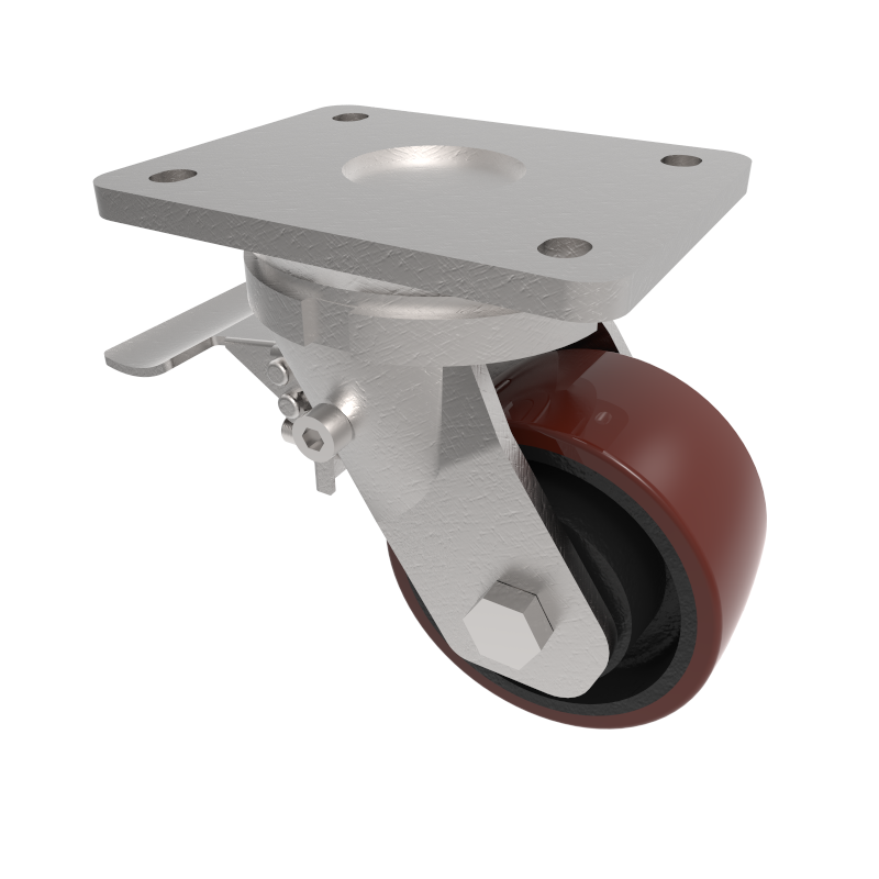 Polyurethane Cast Iron Plate Swivel Castor Brake 100mm 400kg Load