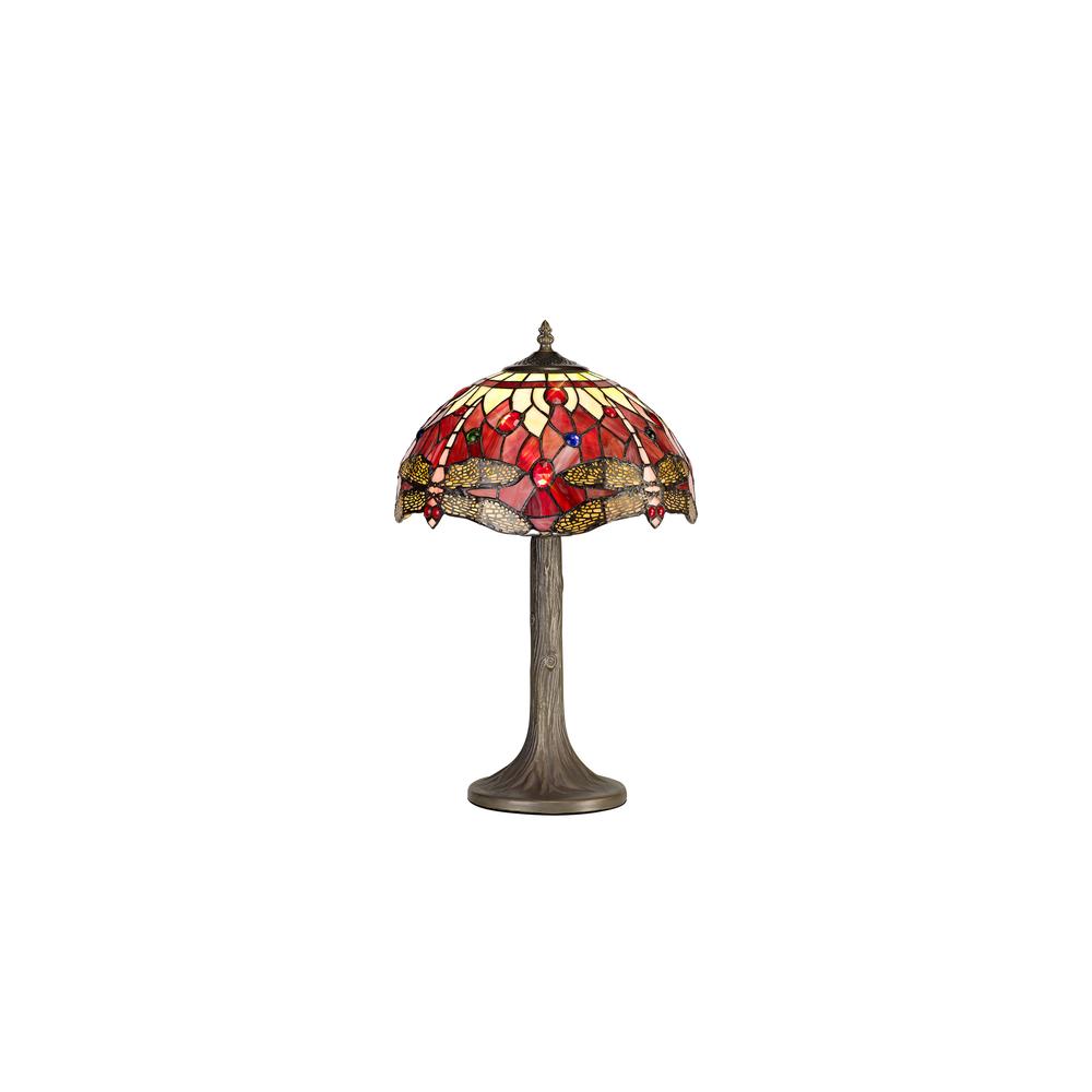 Luxuria Broadway 1 Light Tree Like Table Lamp E27 With 30cm Tiffany Shade Purple/Pink/Crystal/Aged Antique Brass