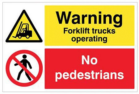 Warning forklift trucks operating no pedestrians floor graphic 600x400mm