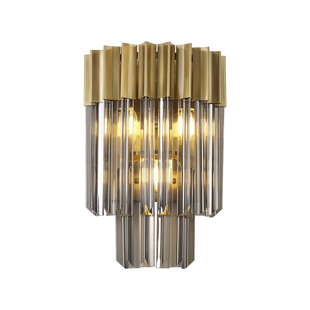 Luxuria Osiris 27.5xH41cm Wall 3 Light E14 Brass / Smoke Sculpted Glass