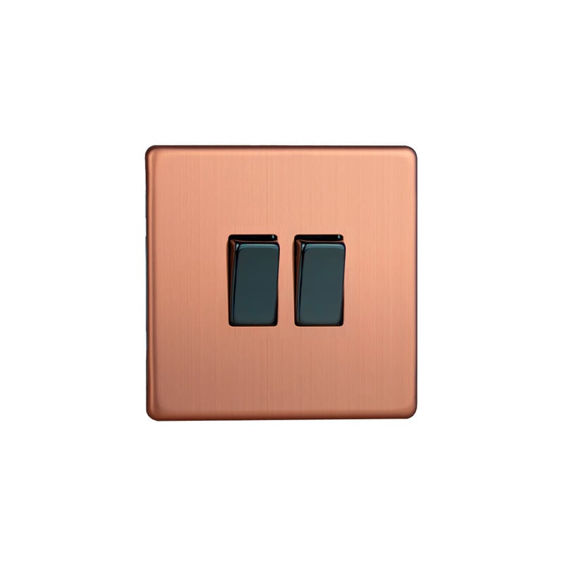 Varilight Urban 10A 2G Rocker Switch Brushed Copper Screw Less Plate