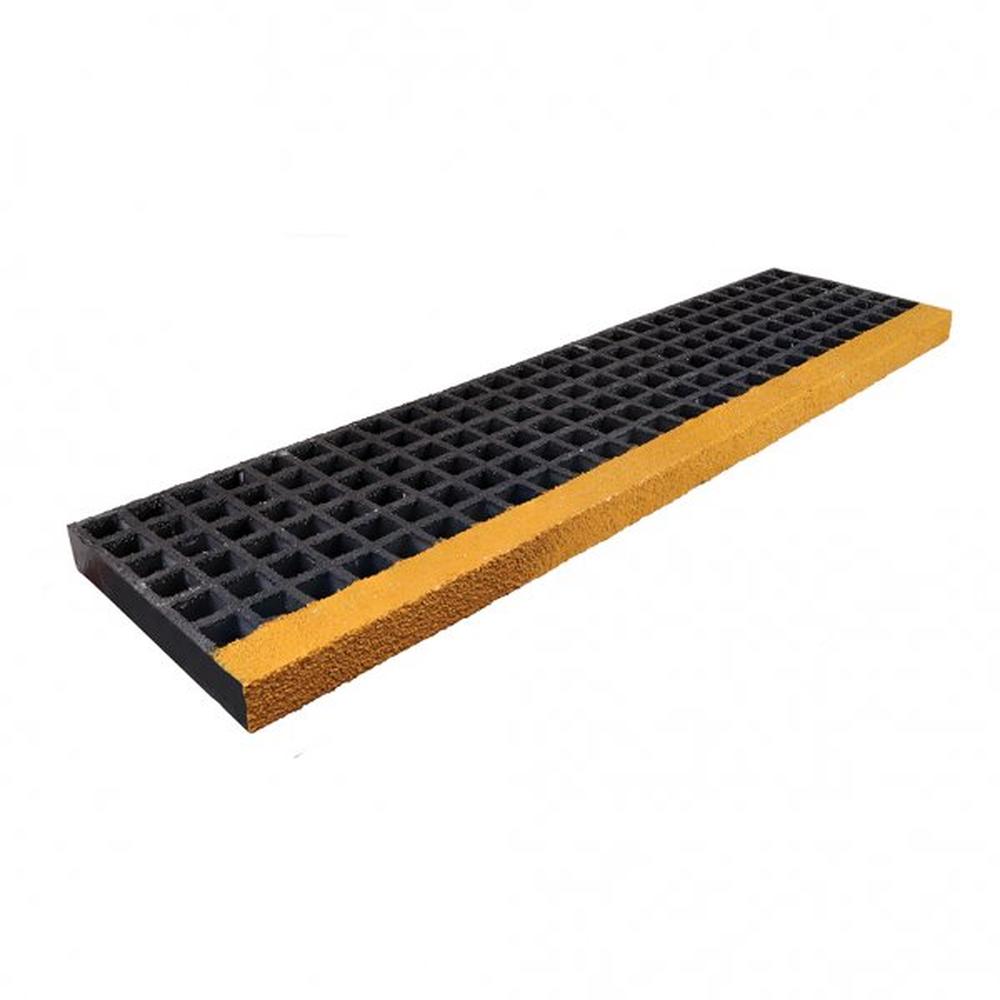 GRP Stair Tread (Moulded) 38Sq x D38mm -Grey & Yellow Nosing (996 x 275mm)