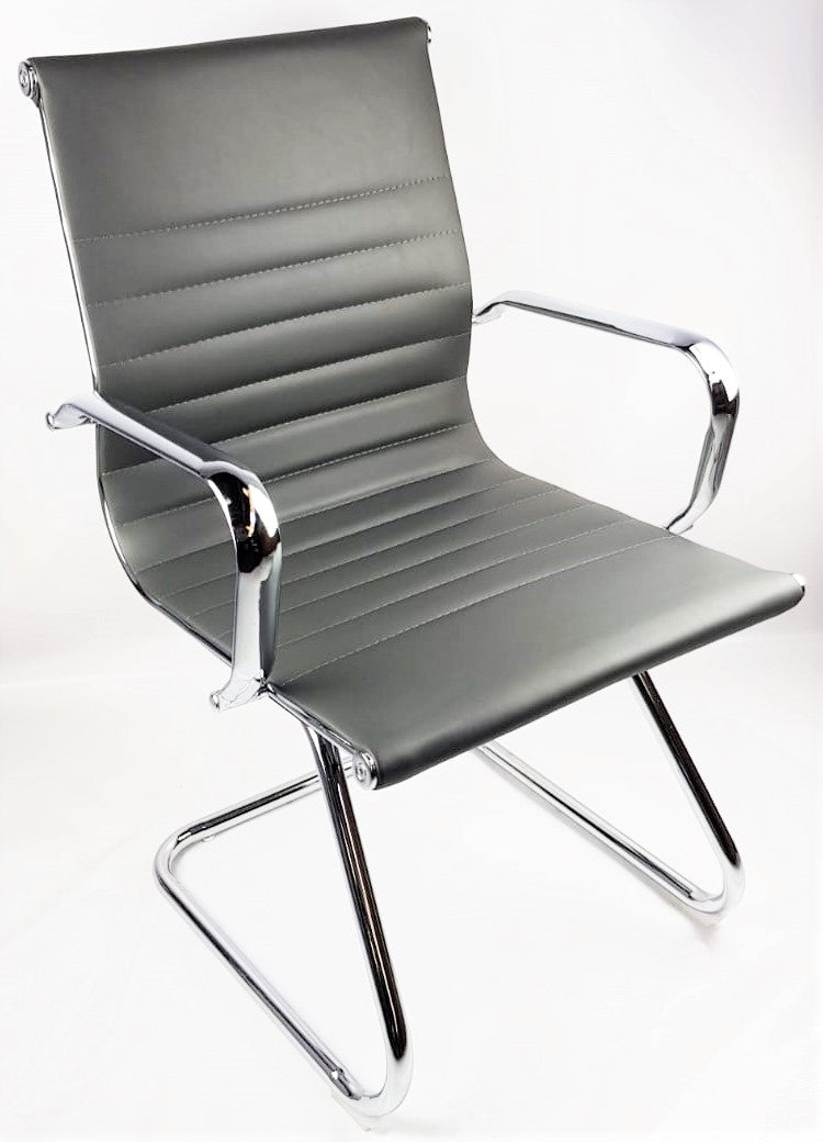 Contemporary Eames-Style Cantilever Visitor Chair in Grey Leather - HB-E13 Near Me