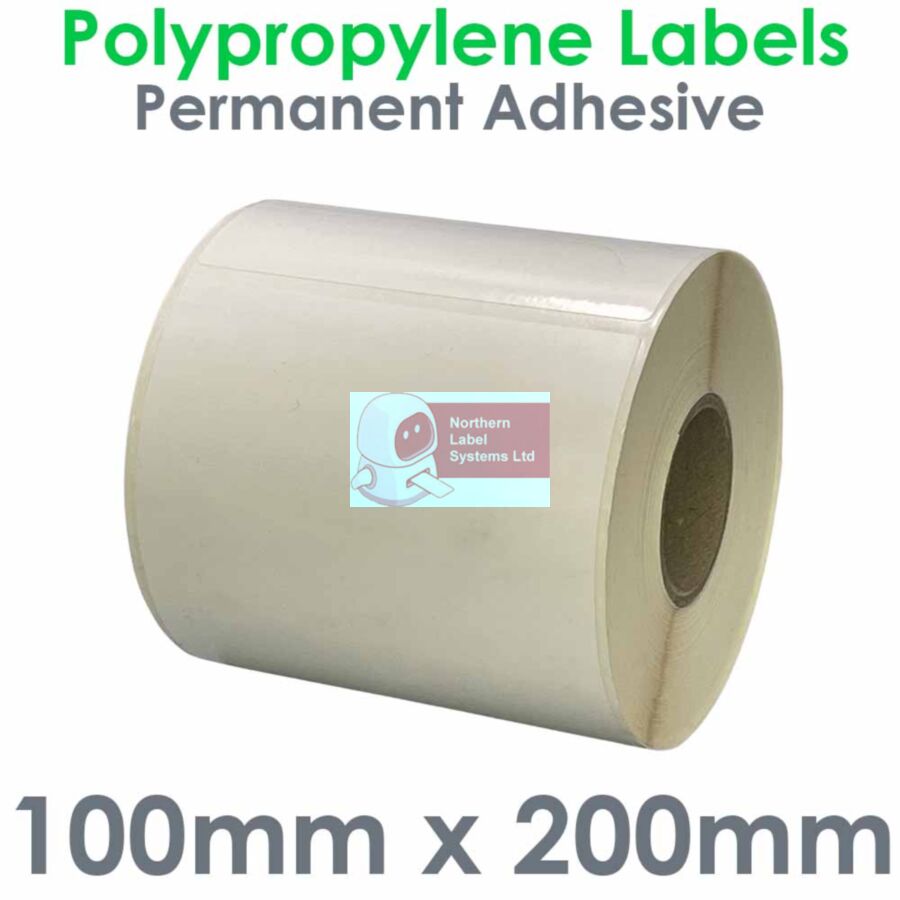 100200GPNPW1-250, 100mm x 200mm Gloss White Polypropylene Label, Permanent Adhesive, FOR SMALL DESKTOP LABEL PRINTERS