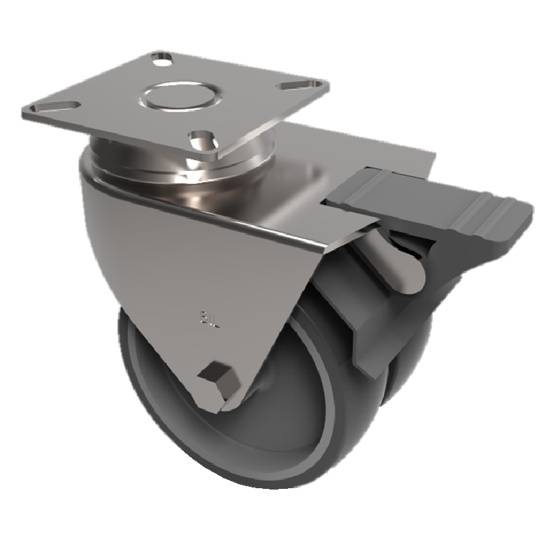 Grey Rubber Plate Swivel Castor Brake 50mm 60kg Load