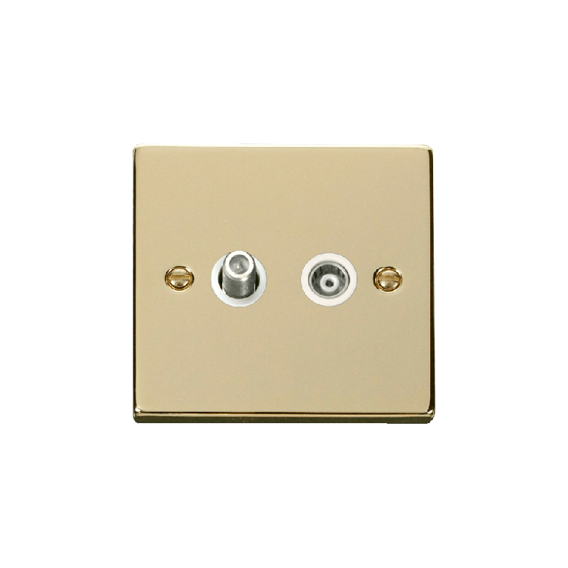 Click Deco 1 Gang Isolated Satellite & Isolated Coaxial Socket Outlet Polished Brass Insert White