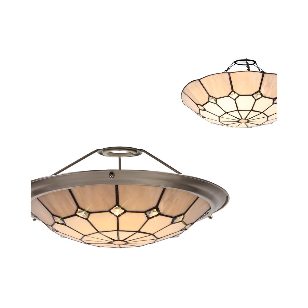 Luxuria Lotus Petal Tiffany 35cm Uplighter Shade Cream/Grey/Crystal Centre/Satin Nickel Brass Trim