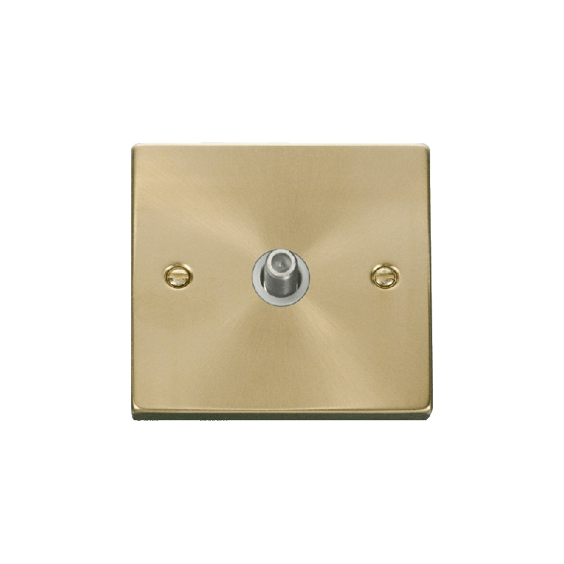 Click Deco 1 Gang Non-Isolated Satellite Socket Outlet Satin Brass Insert White