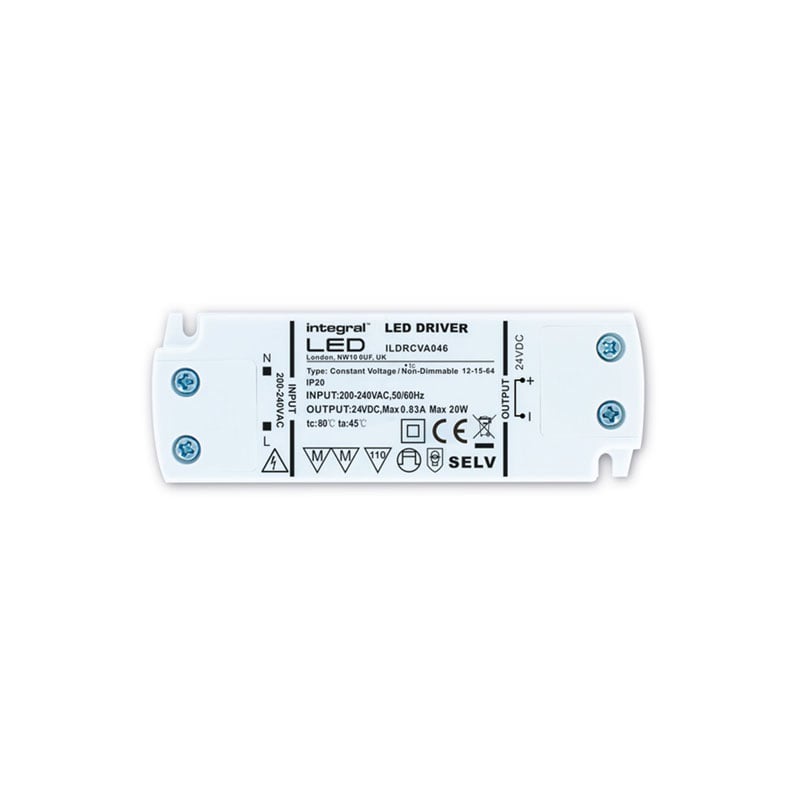 Integral Super-Slim Non Dimmable 24V DC IP20 LED Strip Driver 20W